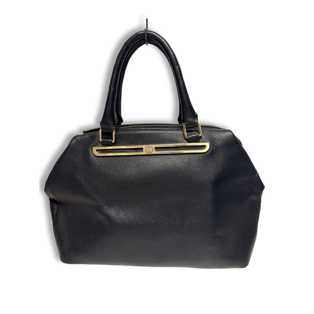 Vince Camuto Black Pebbled Leather Top Handle Handbag Y2K Purse Gold Hardware